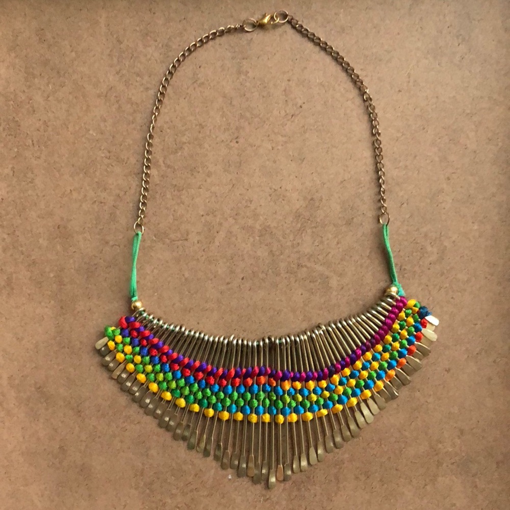 Antique Gold Metal and Woven Thread Necklace